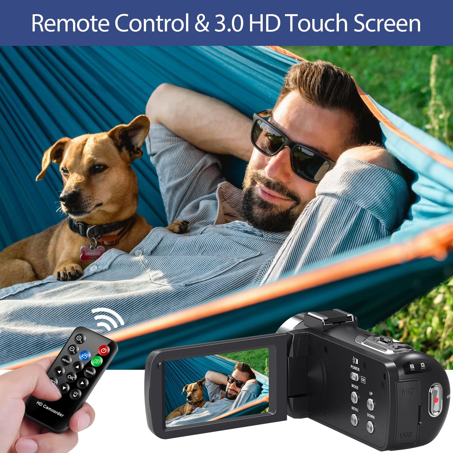 Videokamera 4K Camcorder 48MP mit IR Nachtsicht, 18X Digitalzoom 30 FPS Webcam Video Kamera 3.0-Zoll 270° Rotation Touchscreen Vlogging Kamera für YouTube mit Fernbedienung, 2 Batterien, 32GB SD Karte