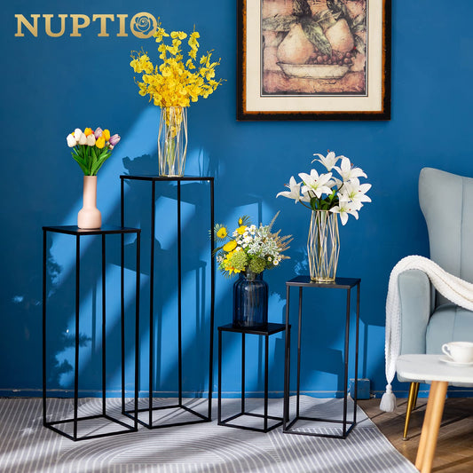 Nuptio Schwarzer Vasen Pflanzenständer 2 Stück 100cm Hohe Blumenvasen für Hochzeit Geburtstagsparty Mittelstücke – Metallsäulen Präsentations Tischständer für Inneneck Blumenständer