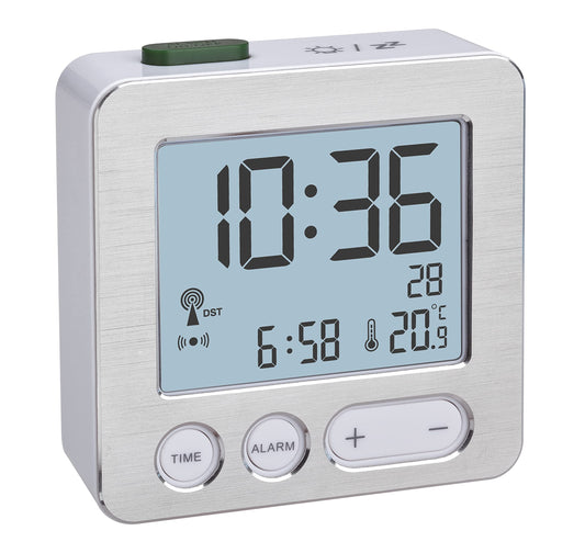 TFA Dostmann 60.2545.54 Digitaler Funk-Wecker, Kunststoff, Weiß/Silber, L 66 x B 22 x H 68 mm