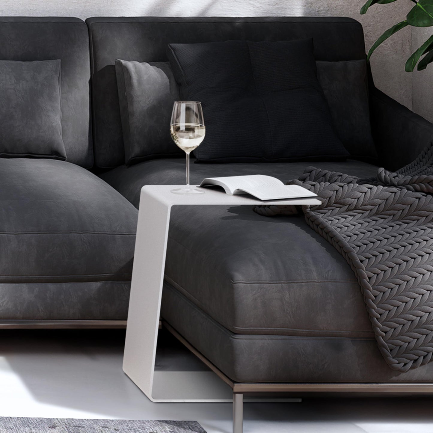 RHEINKANT KÖBES Design Beistelltisch Weiß, Made in Germany, Beistelltisch Couch C Form aus hochwertigem pulverbeschichtetem Stahl. Exklusiver Couchtisch, Sofatisch, Modern, Nachttisch