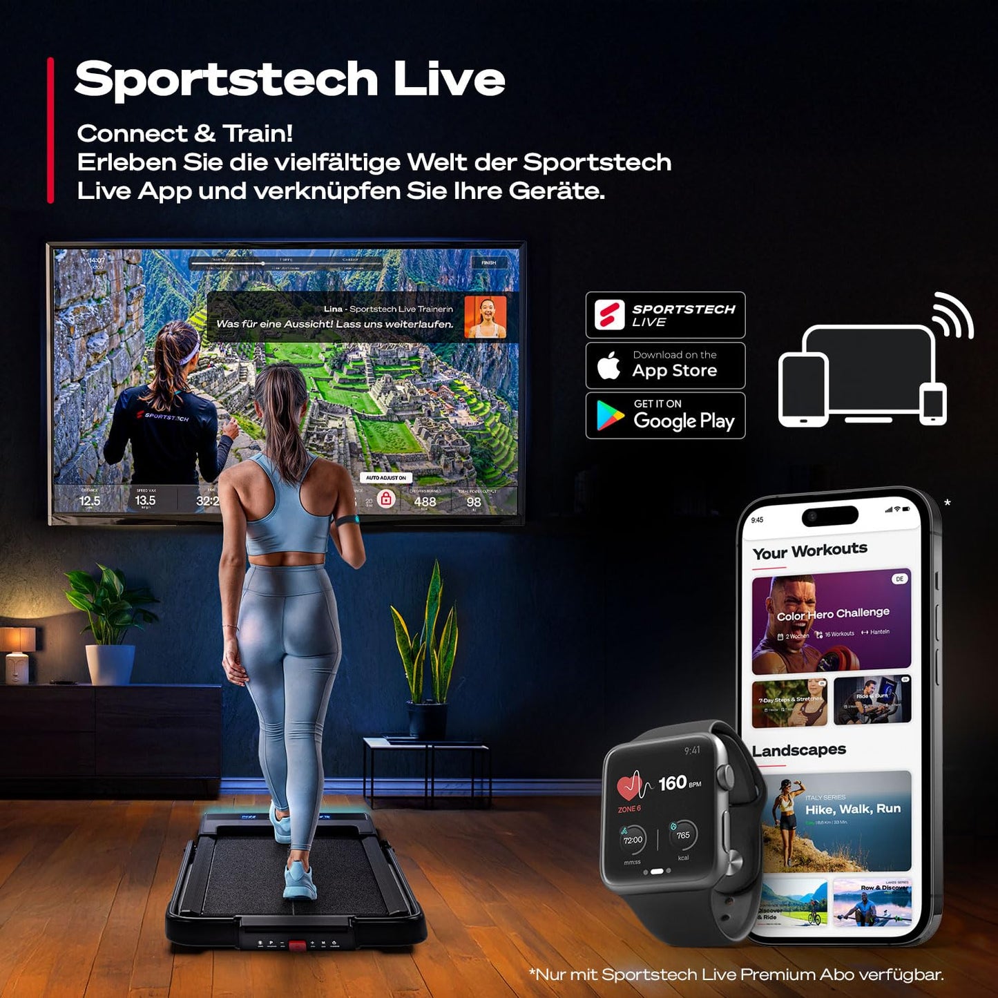 Sportstech Laufband Walking Pad für Zuhause, mit manueller Steigung, Walking Pad bis 6 km/h, Treadmill bis 12km/h, App, Fernbedienung, kompakt, Home Office (sWalk lite Plus)
