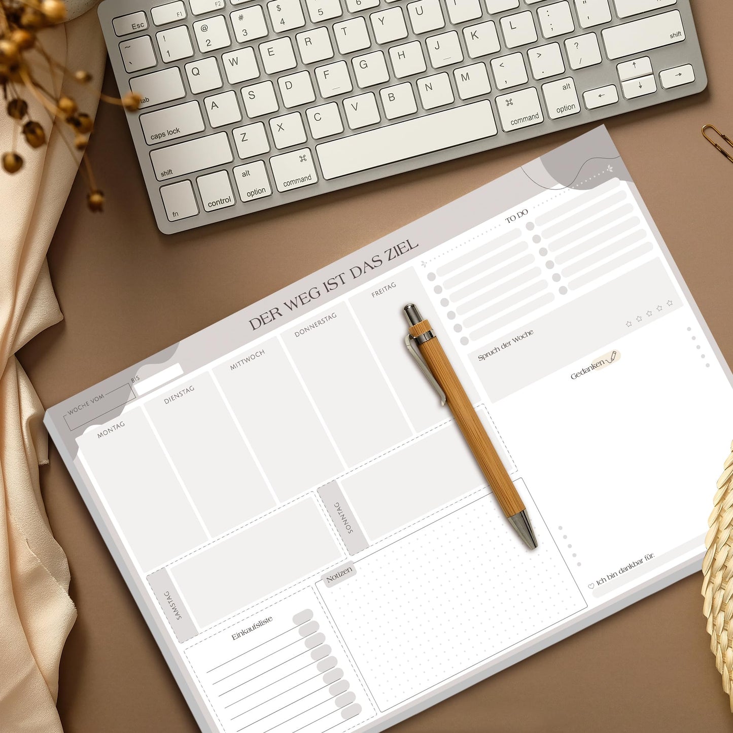 BIROYAL Wochenplaner Block Undatiert A3-50 Seiten Weekly Planner mit To Do Liste - Wochenkalender - Wochen Planer mit Wochenübersicht & Einkaufsliste - Schreibtischunterlage für Aufgaben & Termine