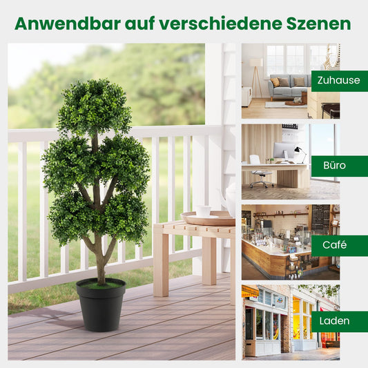 COSTWAY künstlicher Buchsbaum 115 cm, Kunstpflanze mit 5 Kugeln, Dekopflanze im Topf, Kugelbaum Grünpflanzen Kunstbaum, Zimmerpflanze Deko, für Zuhause Büro Garten Veranda, Grün
