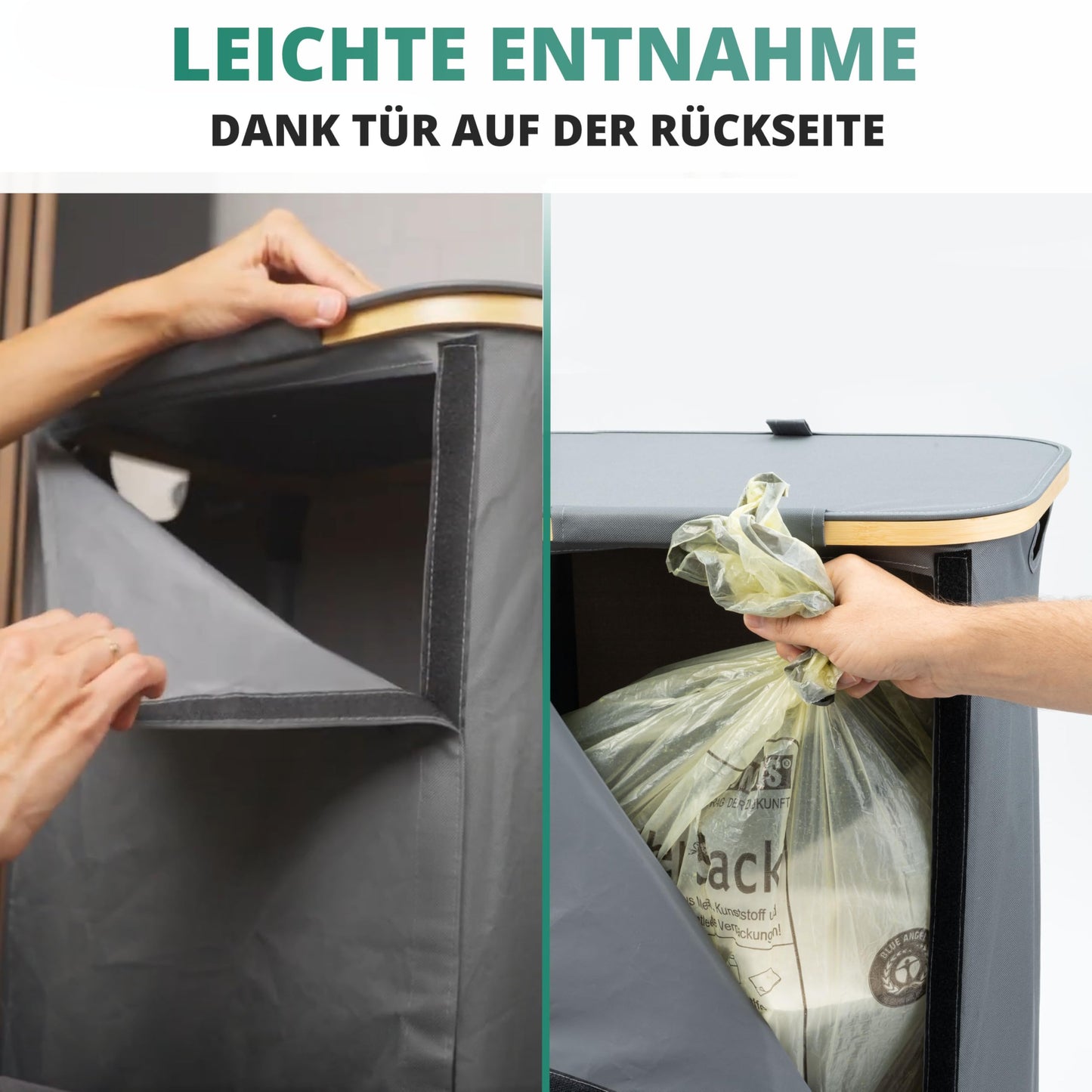 HOMELYN Gelber Sack Ständer 80L I Stabiler Müllsackständer I Leichte Entnahme durch Tür auf der Rückseite I Extra für gelbe Säcke I Gelber Sack Mülleimer I Behälter gelbe Säcke für Küche & Haushalt