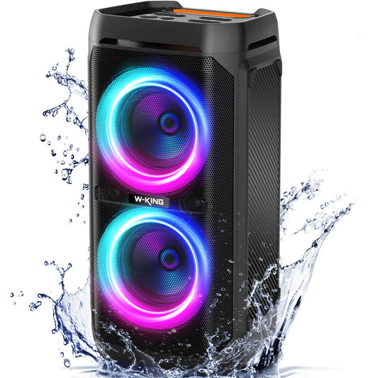 W-KING 220W PEAK Bluetooth Lautsprecher Groß,115dB Lauter Sound,Musikbox Bluetooth Partybox Boombox,Tiefer Bass, lautsprecher boxen,IPX6 Wasserdicht, BT5.3, 24H Akku,EQ,Echo,DSP,RGB Lichter,Gitarre,TF