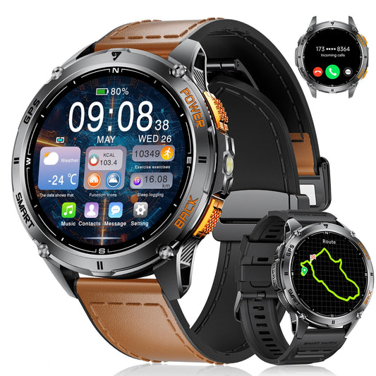 LIGE GPS Smartwatch Herren mit LED Taschenlampe 1.43″AMOLED Smartwatch mit Telefonfunktion 600 mAh Batterie Herzfrequenz/Schrittzähler/Schlafmonitor/Kompass Smart Watch für iOS Android,170 Sportmodi