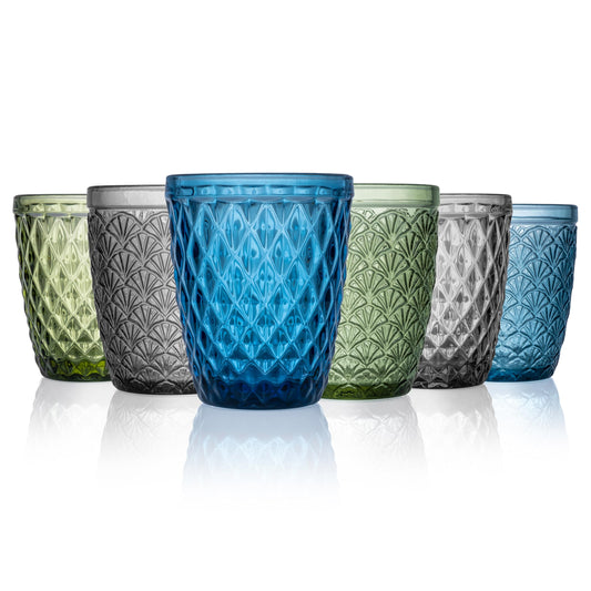 Norqvist Trinkgläser Set bunt - Gläser Set - Wassergläser farbig, Saftgläser - 6er Set 250 ml - Spülmaschinengeeignet - Modernes Design mit Mustern