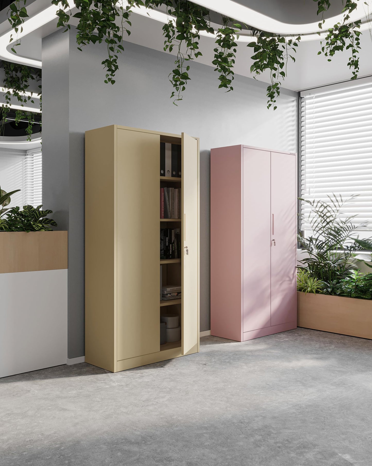 Jan Nowak Aktenschrank C001 Büroschrank Metallschrank Stahlschrank Aufbewahrungsschrank Pulverbeschichtet 4 Verstellbare Fachböden Abschließbar 185 cm x 90 cm x 40 cm (Beige)