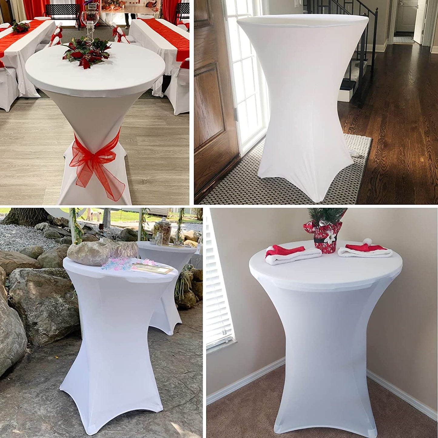 8 Stück Weiß Stehtisch Hussen Stehtische, Stehtischhusse für Ø 80-85 cm Stehtische und Bistrotische, Stretch-Tischdecke mit Fußtaschen für Hochzeit Geburtstagsfeier Bankett(80 cm, weiß)