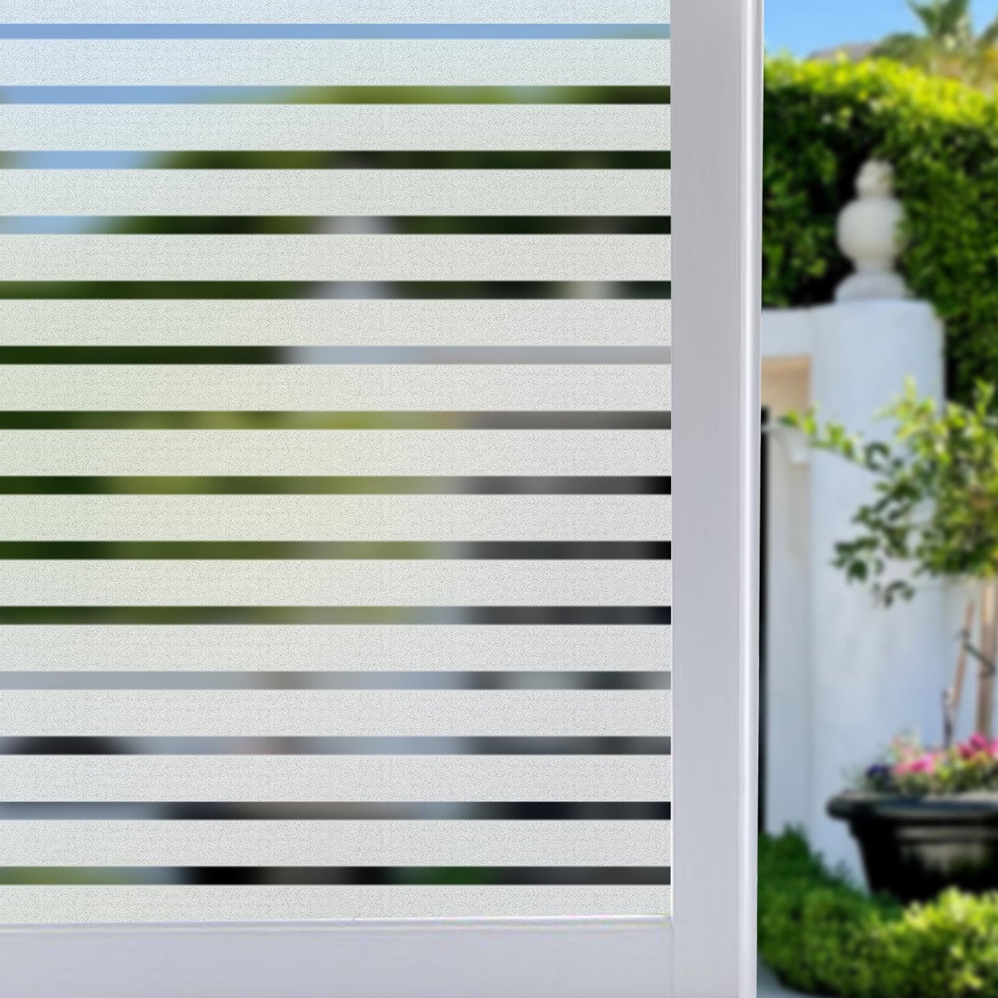 Niviy Frosted Window Film Privacy Window Sticker Non Adhesive Window Vinyl Film Removable Static Cling Window Film UV Protection Striped Pattern for Home Office 59.9 cm x 199.9 cm