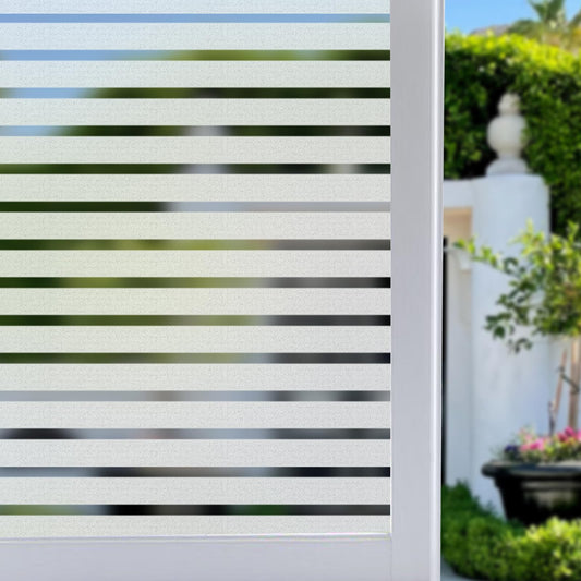 Niviy Frosted Window Film Privacy Window Sticker Non Adhesive Window Vinyl Film Removable Static Cling Window Film UV Protection Striped Pattern for Home Office 59.9 cm x 199.9 cm
