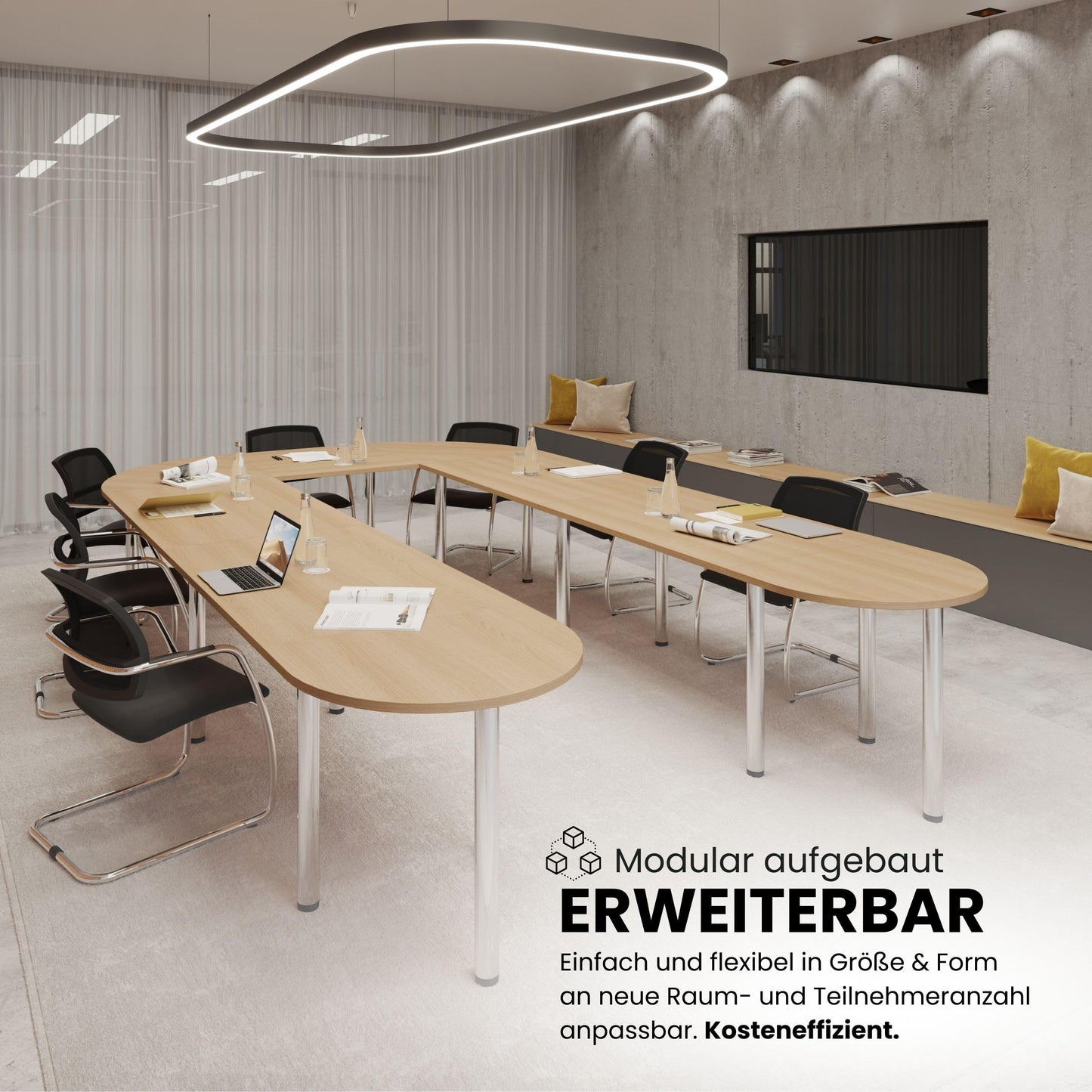 bümö Konferenztisch Kreis-Form 160x160 cm großer Besprechungstisch rund in Nussbaum, Besprechungstisch mit Chromfüßen, Meetingtisch für 4 Personen, Tisch für Besprechungsraum & Meeting