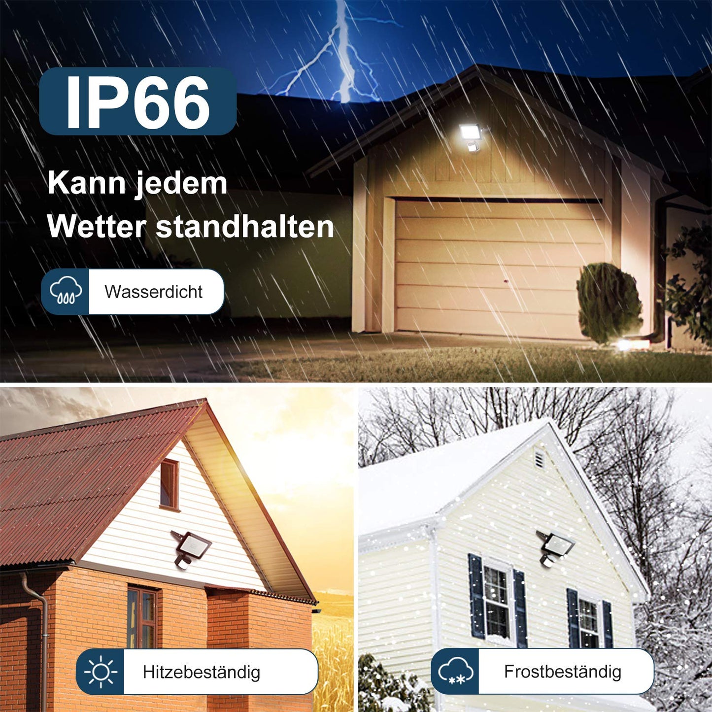 MEIKEE 60W LED Strahler mit Bewegungsmelder 5200LM 6500K Kaltweiß LED Fluter IP66 Wasserdicht Außenleuchte Scheinwerfer Licht Wandleuchte für Garten Garage Sportplatz Hinterhof