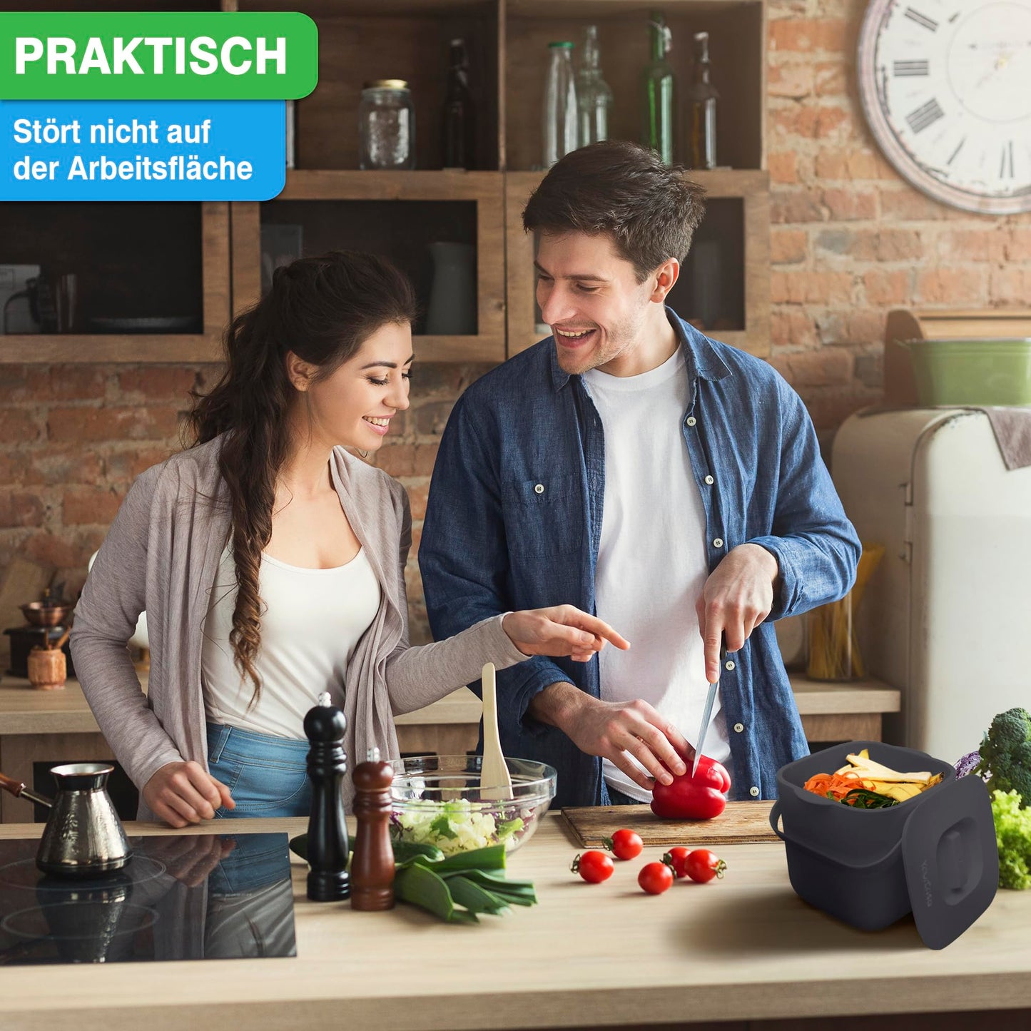YourCasa Biomülleimer Küche 4L Komposteimer für alltäglichen Biomüll Behälter - Spülmaschinenfest - Geruchsdicht - Sieb - Bio Mülleimer klein mit Deckel Eimer Bioabfallbehälter Biotonne (4L Anthrazit)