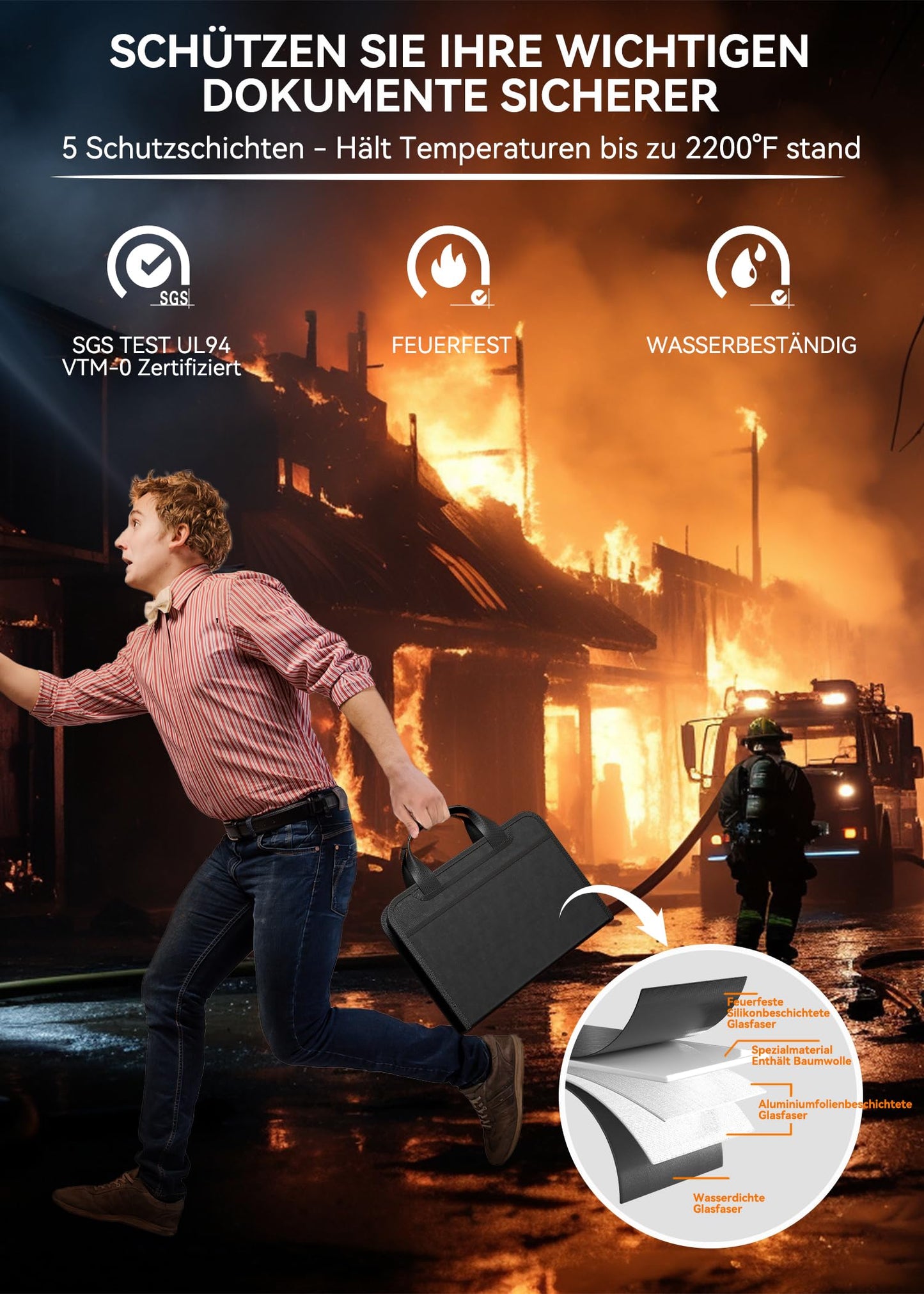 ABC life Dokumentenmappe A4 für Wichtige Dokumente, Fächermappe A4 Feuerfeste Dokumententasche mit 13 Fächern und Griff, Akkordeon Zeugnismappe Reiseunterlagen Organizer für Reisepass, Quittung