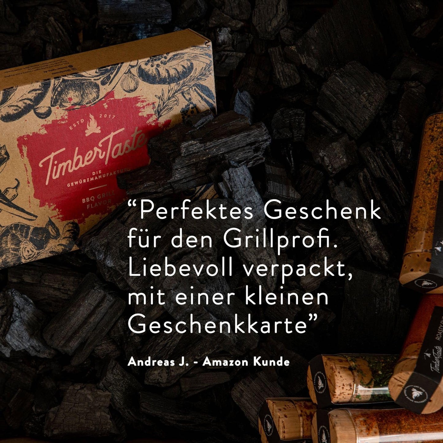 TIMBER TASTE® Grill Gewürze Geschenkset Männer | 5 erlesene BBQ Grillgewürze inkl. Rezepte | Grill Zubehör Ostern Geschenke für Männer | Gewürze Set Ostergeschenke für Erwachsene | Gewürzset