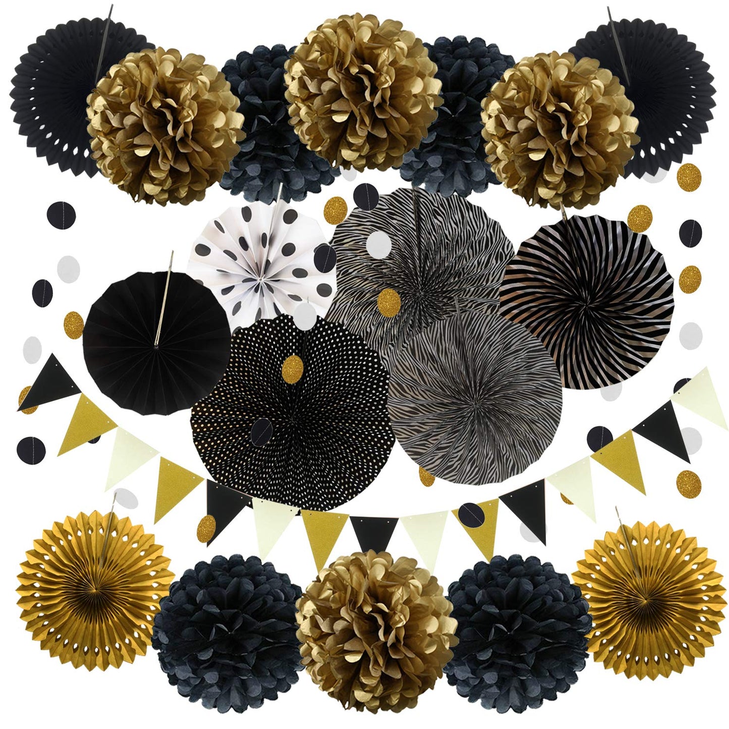 ZERODECO Party Dekoration Papier-Bommeln, Aufhängen Fächer, Dreieckige Wimpel und hängende Glitter Punkt Papier Girlande für Party Hochzeit Geburtstag Festival Weihnachten Karneval 21 Stück