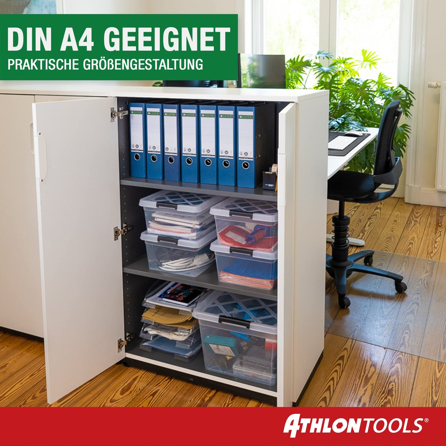 ATHLON TOOLS 4x 12.5 L Aufbewahrungsboxen mit Deckel, lebensmittelecht - Verschlussclips - 100% Neumaterial Plastik-Box transparent - Kleiderboxen stapelbar…