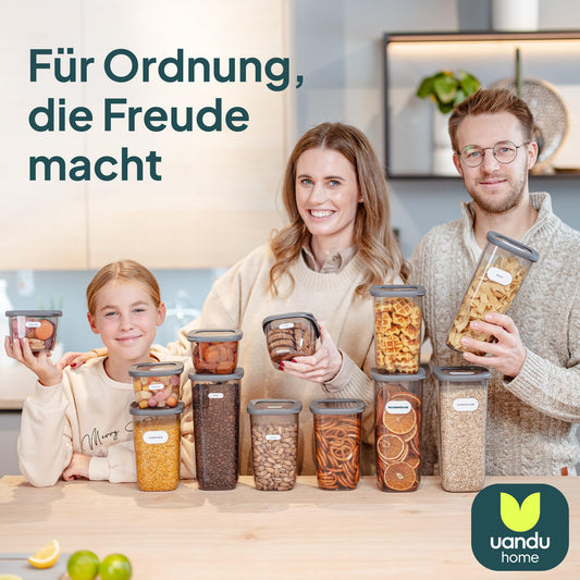 uandu Vorratsdosen mit Deckel Luftdicht - 12er Vorratsbehälter Set | Aufbewahrungsbox Küche Aufbewahrung & Organisation | BPA Frei | Küchen Organizer | Vorratsdosen für alle trockenen Lebensmittel