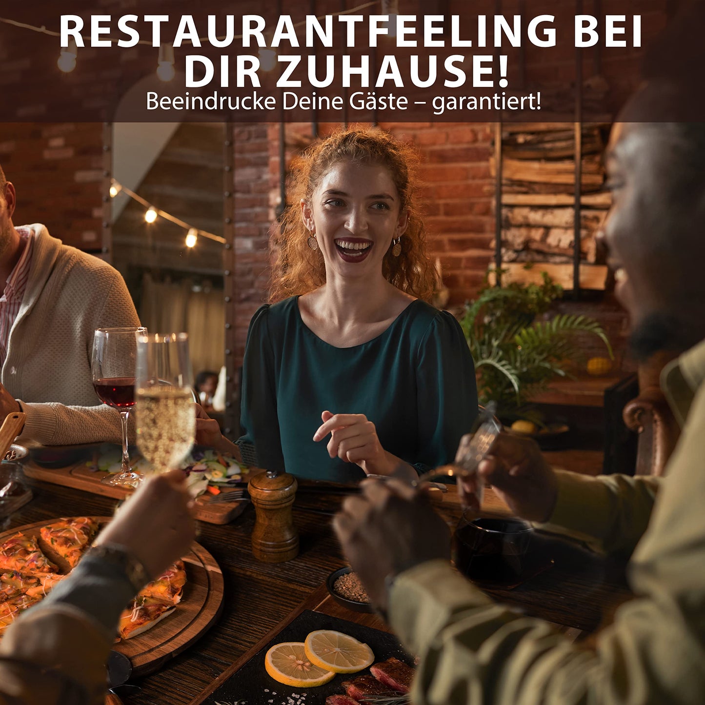 LIKAYA® Servierbrett 2er-Set 'LUIS' – FSC® Akazienholz & Schieferplatte mit Saucenschüsseln | Perfekt als Grillbrett, Steakbrett & Geschenk für Burger, Steak & Sushi
