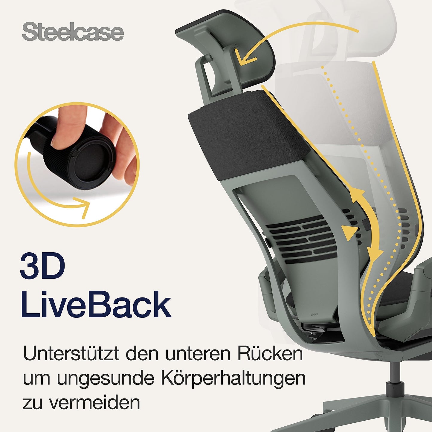 Steelcase Gesture Ergonomischer Bürostuhl mit 360° Armlehnen, 3D-Live Back Lumbalstütze, anpassbarer Kopfstütze Onyx Schwarz