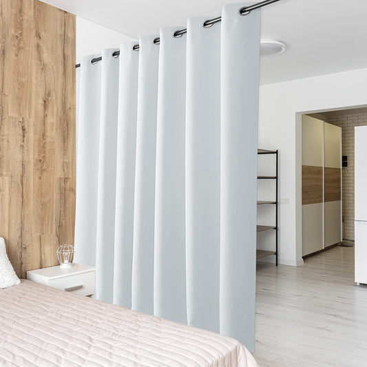 PONY DANCE Raumteiler Vorhang Thermo Kälteschutz Ösenschal 1er Set H 210 x B 254 cm Schiebevorhang für Wohnzimmer/Büro Trennwand Raumtrenner Vorhang Sichtschutz Room Divider Curtain, Grau-weiß