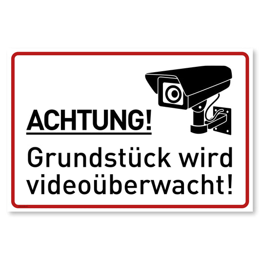 Achtung Videoüberwachung Schild (30x20 cm Kunststoff) - Warnschilder und Hinweisschilder - Videoüberwacht Schilder (Neue Cam)