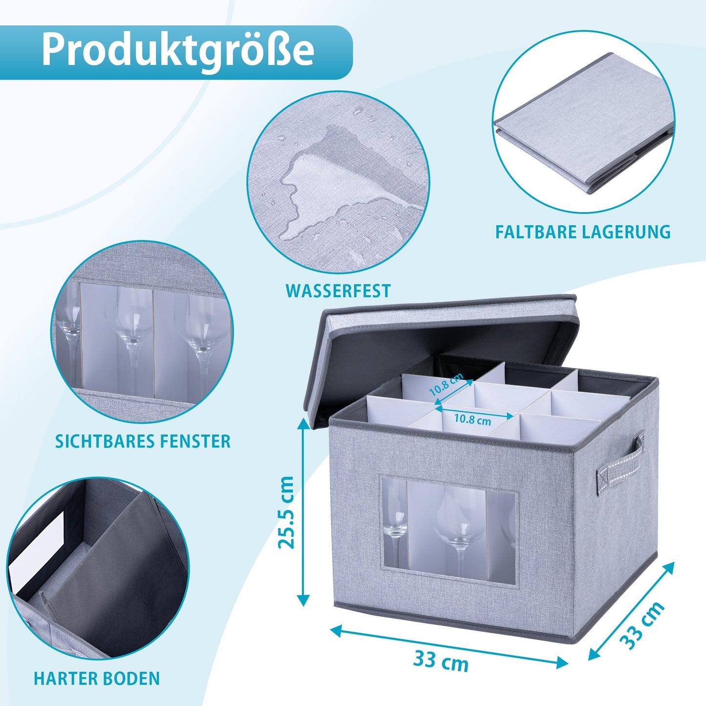 VENO 2er-Pack Aufbewahrungsbox für Rotweinglas mit Deckel und Griffen, Stielgläser-Organizer, Faltbox für Umzug von Glaswaren Inklusive Trennwände (Rotweinglas- 2er-Pack)