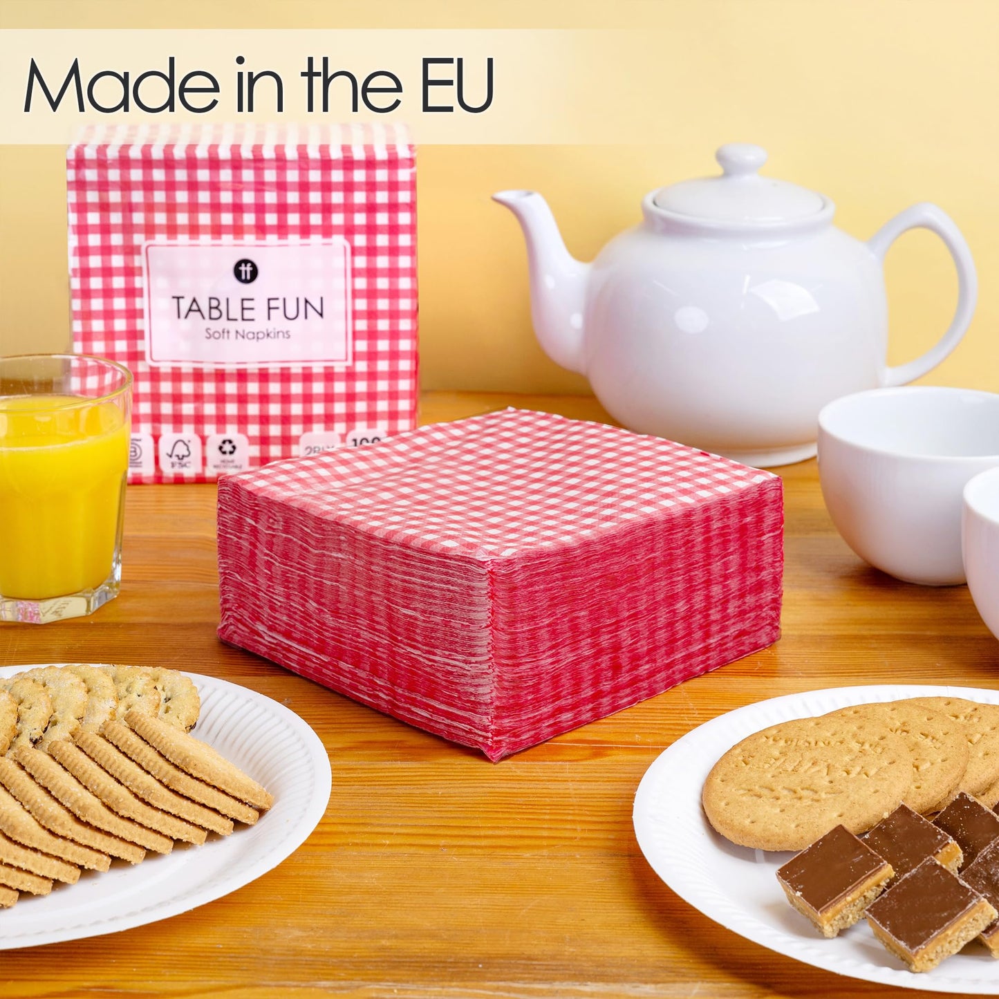 Talking Tables 100 x Großpackung weiche Papierservietten mit rotem Karomuster, Einweg-Partyservietten für Geburtstage, Hochzeiten, Tafelservice, Weihnachten, Catering, Made in EU, 2-lagig, 33 cm
