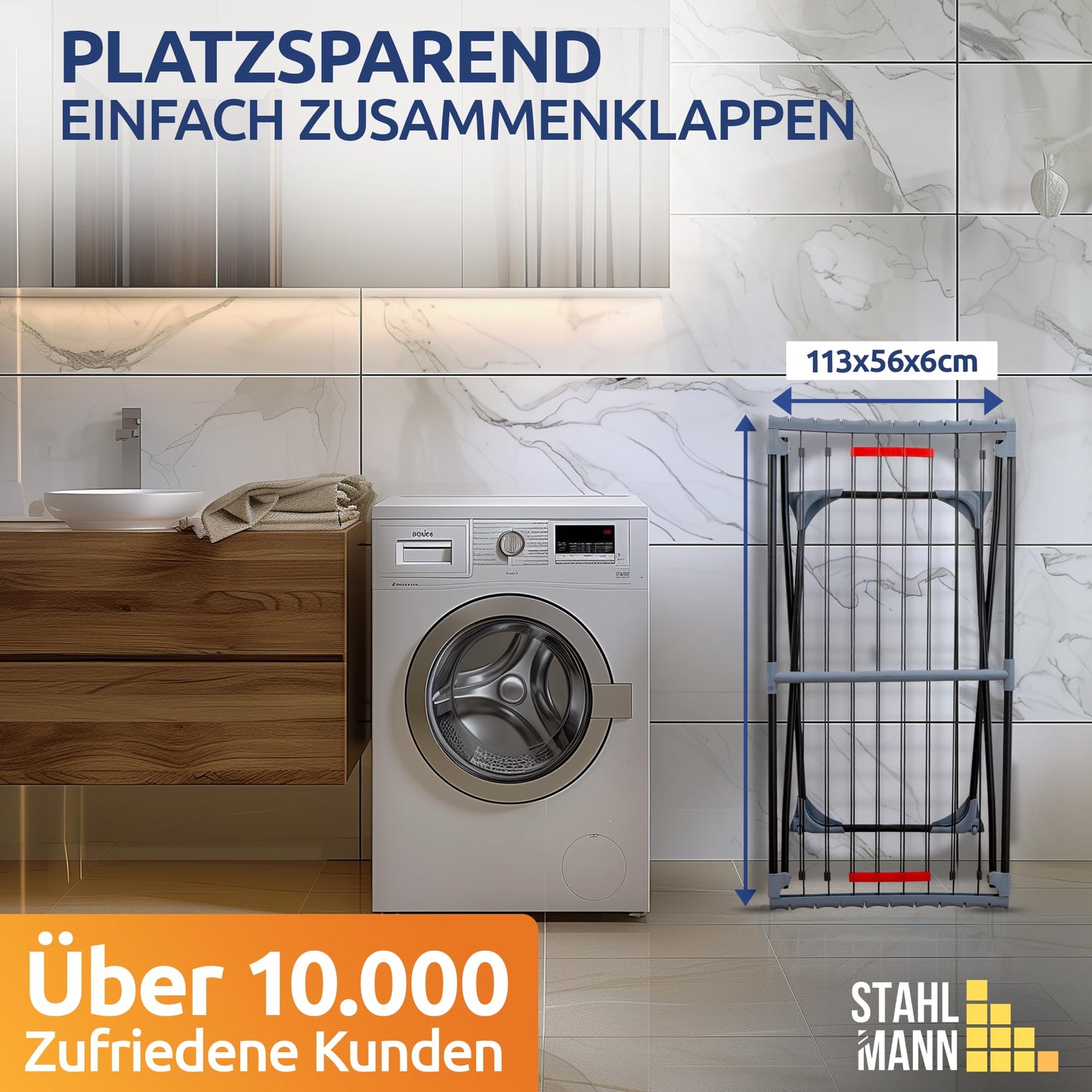 STAHLMANN ® Wäscheständer ausziehbar [20M Trockenfläche ] - Wäscheständer XXL [Made IN EU] - Wäscheständer schwarz mit Klemmen für kleine Wäschestücke - Wäscheständer platzsparend