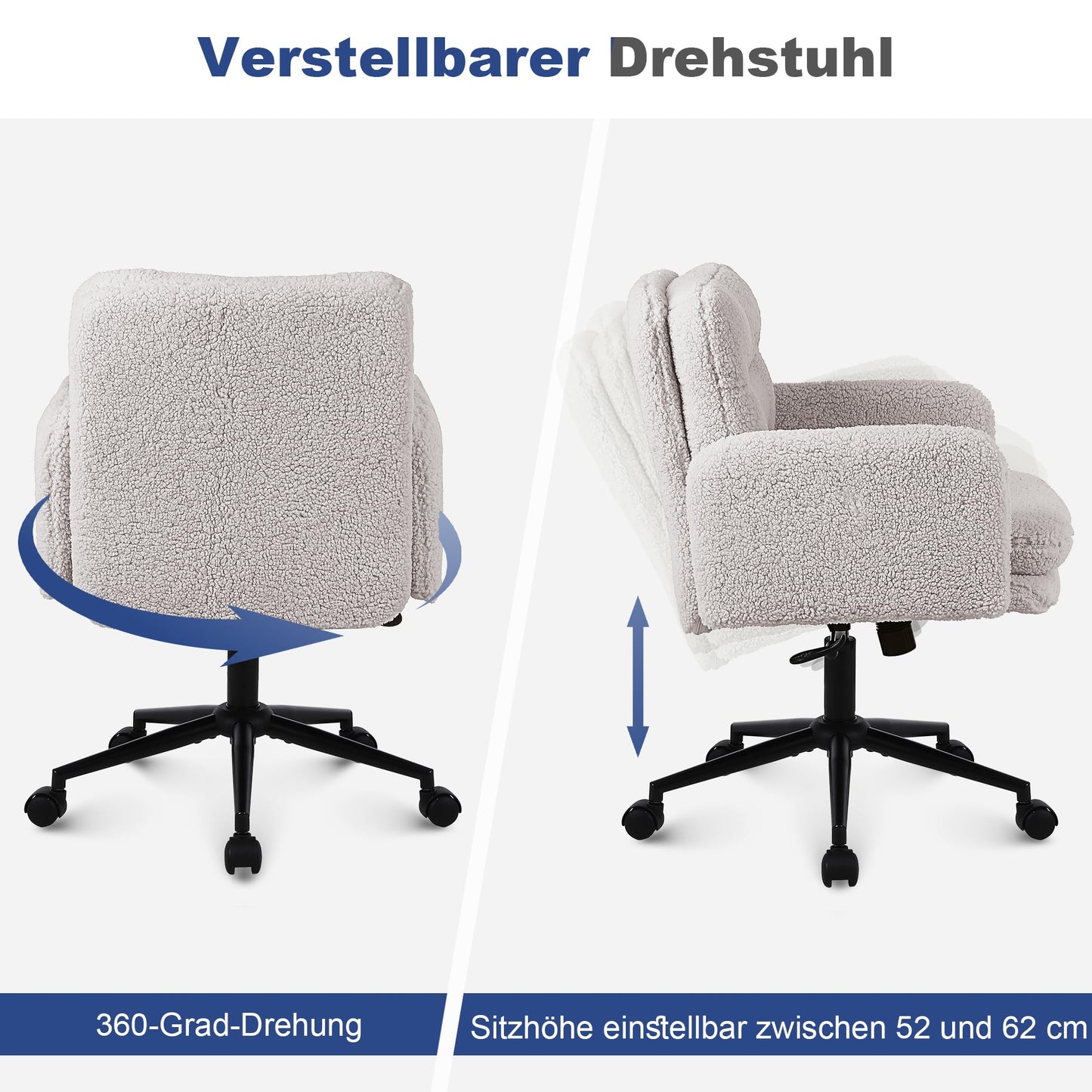 Youhauchair Schreibtischstuhl, Schminktisch Stuhl aus Kunstpelz, Bequemer Drehstuhl Schreibtisch Stuhl, Bürostuhl Ergonomisch mit Verstellbarer Höhe, Creme