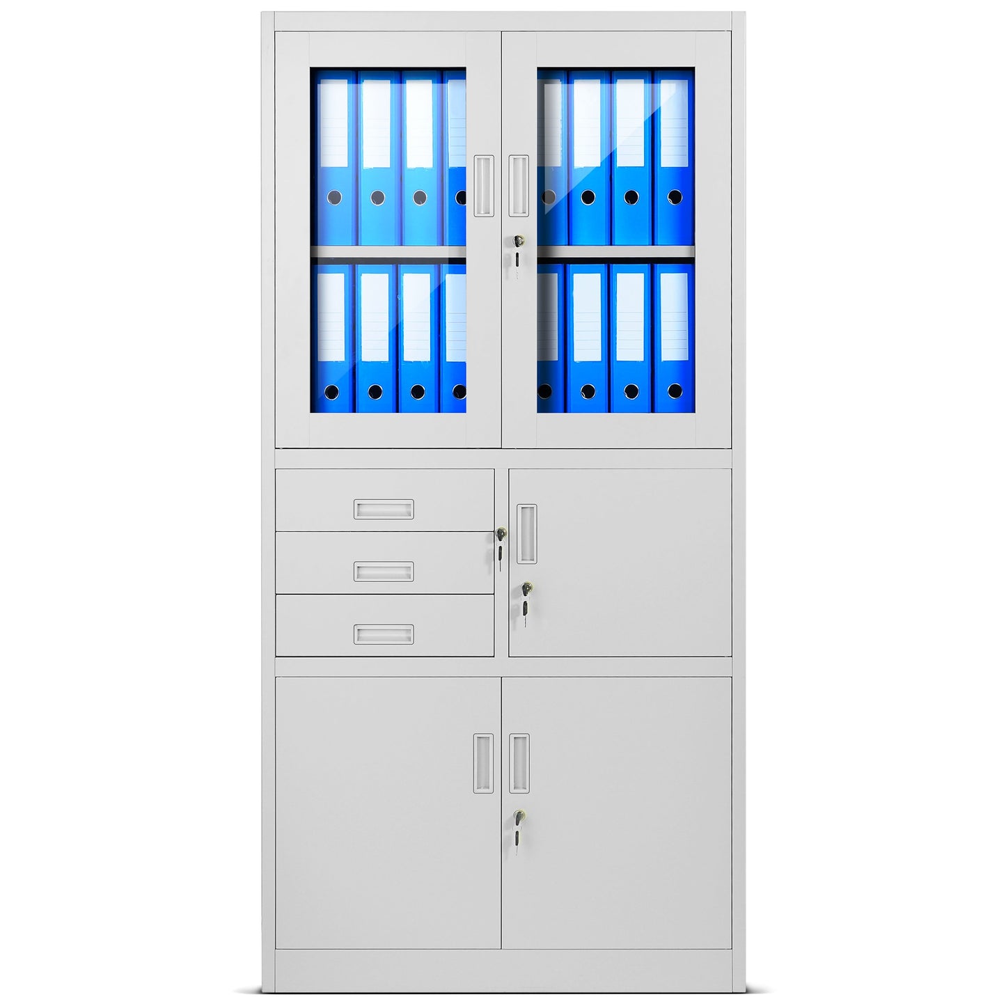 Jan Nowak Aktenschrank C018S Büroschrank Metallschrank Tresor Safe Geheimfach Flügeltüren Schubladen Pulverbeschichtung Stahlblech 185 cm x 90 cm x 40 cm (H x B x T) (Grau)