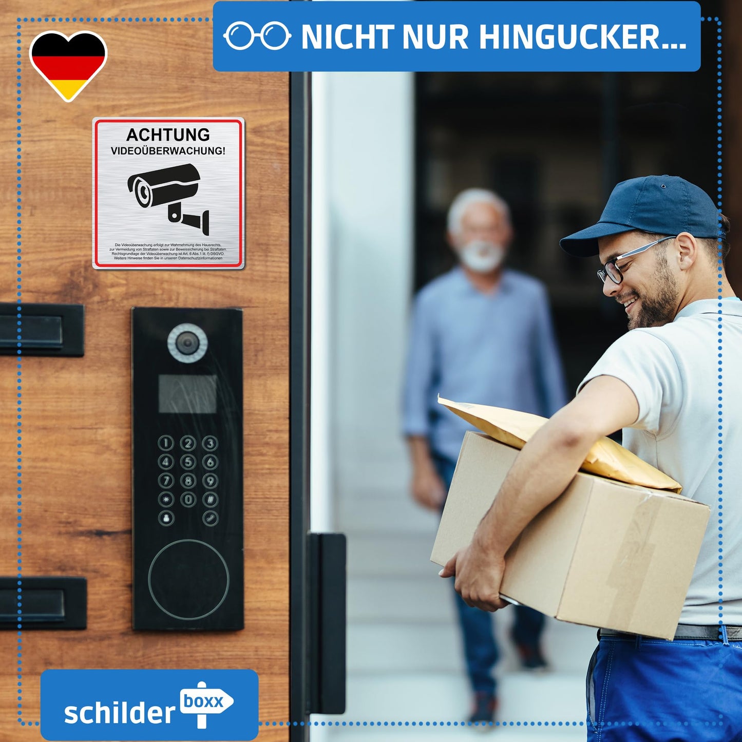 SCHILDERBOXX® Schild Videoüberwachung DSGVO [15x15cm, 100% Alu, 3M Tape] - Aufkleber Videoüberwacht Privatgrundstück, Kameraüberwachung Grundstück Video Überwacht, Achtung Kamera Überwachung
