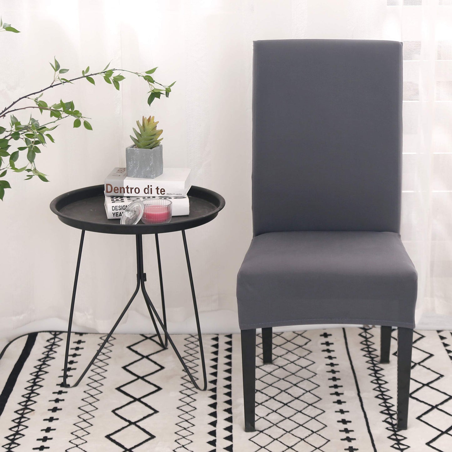 MOLVCE Hussen für Stühle 4er Set Stretch Stuhlhussen Universal Stuhlhusse aus Polyester Stuhlbezug für Esszimmer, Hotel, Bankett, Partys Deko, Hochzeit, Dunkelgrau