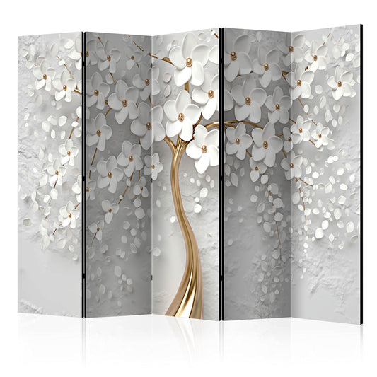 murando Akusticher Raumteiler Blumen Magnolien Foto Paravent 225x172 cm beidseitig auf Vlies-Leinwand Bedruckt Akustikschaum Trennwand Spanische Wand Sichtschutz Home Office Orient Gold b-B-0475-z-c