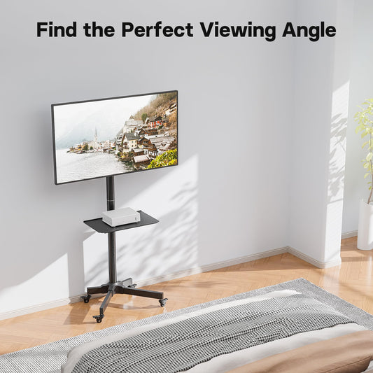 BONTEC TV Ständer Rollbar für 23-60 Zoll Plasma/LCD/LED Fernseher, Höhenverstellbarer TV Rollwagen mit Tablett und Nicht Markierenden Rollen, Max. VESA 400x400, Tragfähigkeit bis 40kg