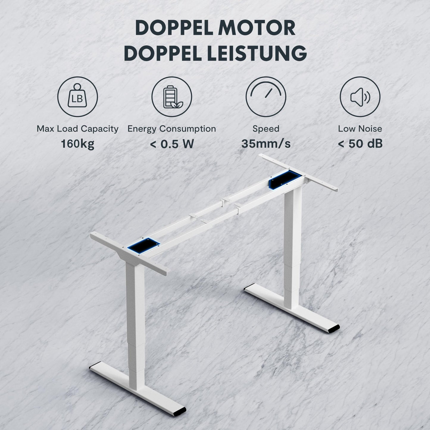 FLEXISPOT EC5W PRO Höhenverstellbarer Schreibtisch Elektrisch Tischgestell mit 2 starken Motoren, Super Belastung 160KG 3-Fach-Teleskop Memory-Steuerung und Softstart/-Stop (weiß)