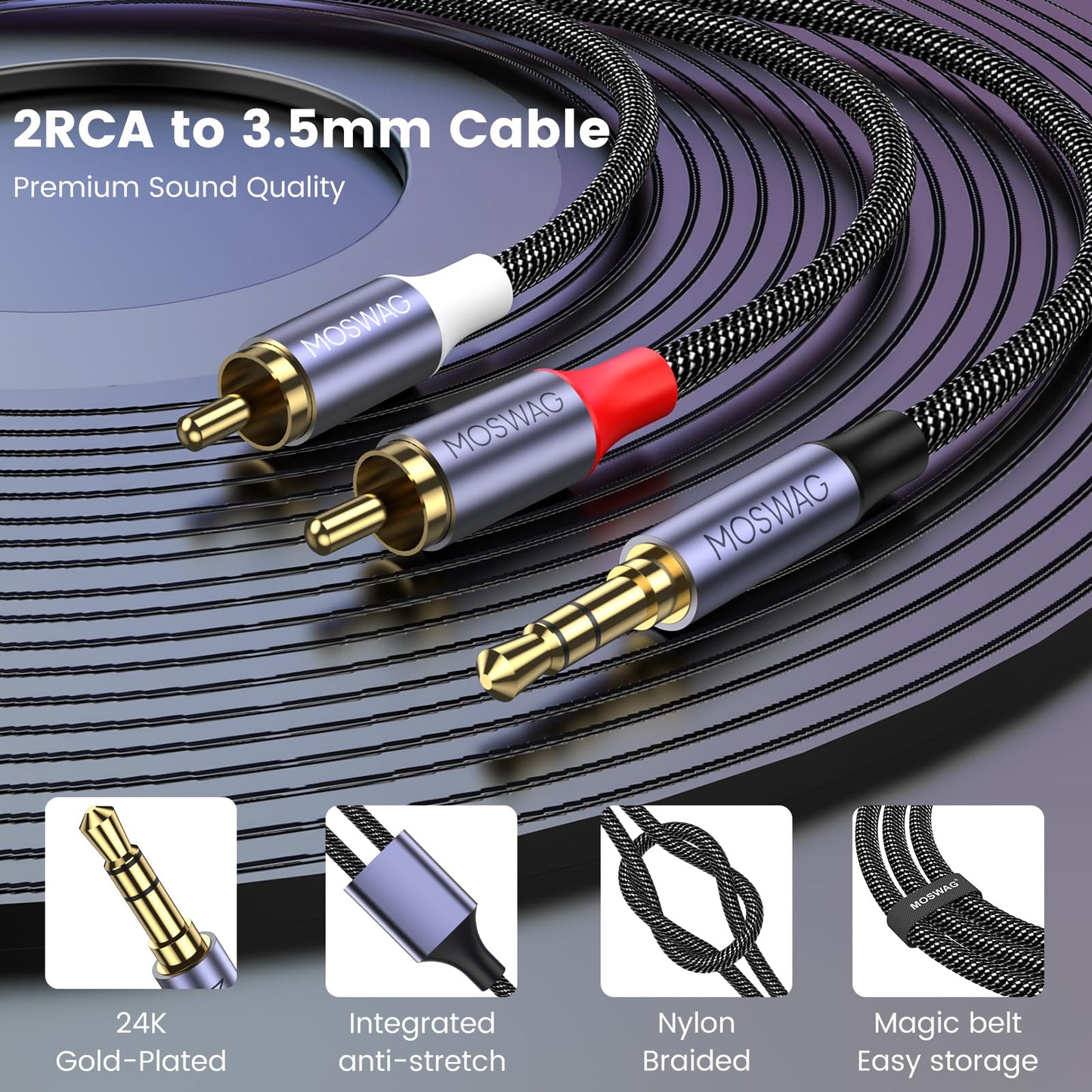 MOSWAG Cinch Kabel Cinch auf Klinke 3.3ft/1M, Audio Aux 3,5mm Klinke zu 2 Chinch RCA Y für MP3, Tablets, Stereoempfänger, Auto, Lautsprecher, HDTV usw