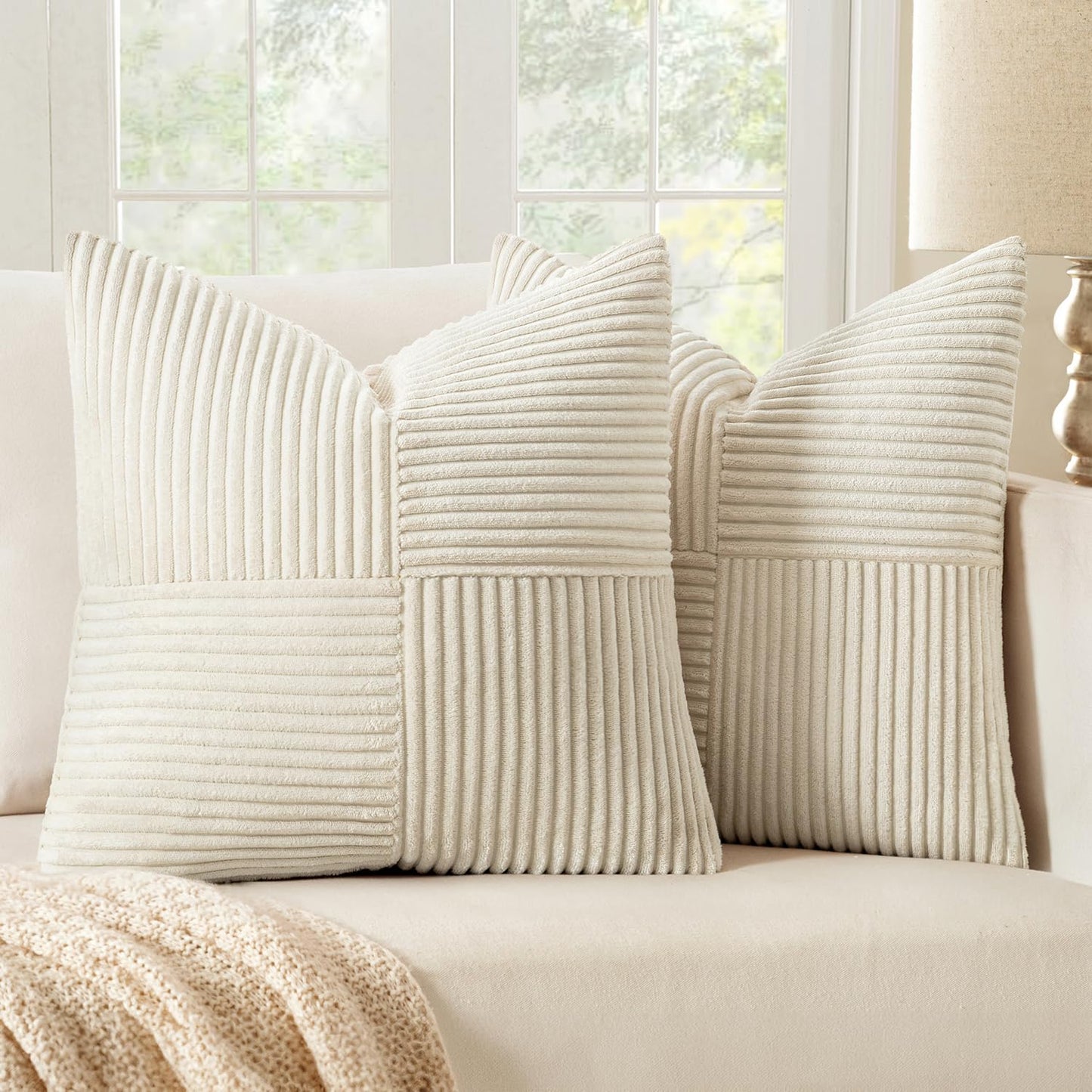 MIULEE 2er Set Kissenbezug 50x50cm Beige Kissenhülle Kissenbezüge Sofakissen Dekokissen Boho Couchkissen Kord Dekorative Zierkissenbezug für Sofa