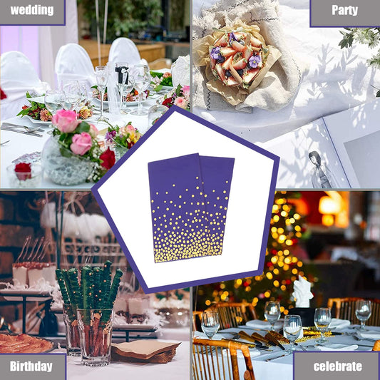 2 Stück Einweg Tischdecke Violett/Gold Punkt Kunststoff Tischdecken Rechteckig,137 * 274cm Tischdecke Rolle wasserdichte Ölbeständig Garten Tischtuch Papiertischdecke für Party,Geburtstag,Weihnachten