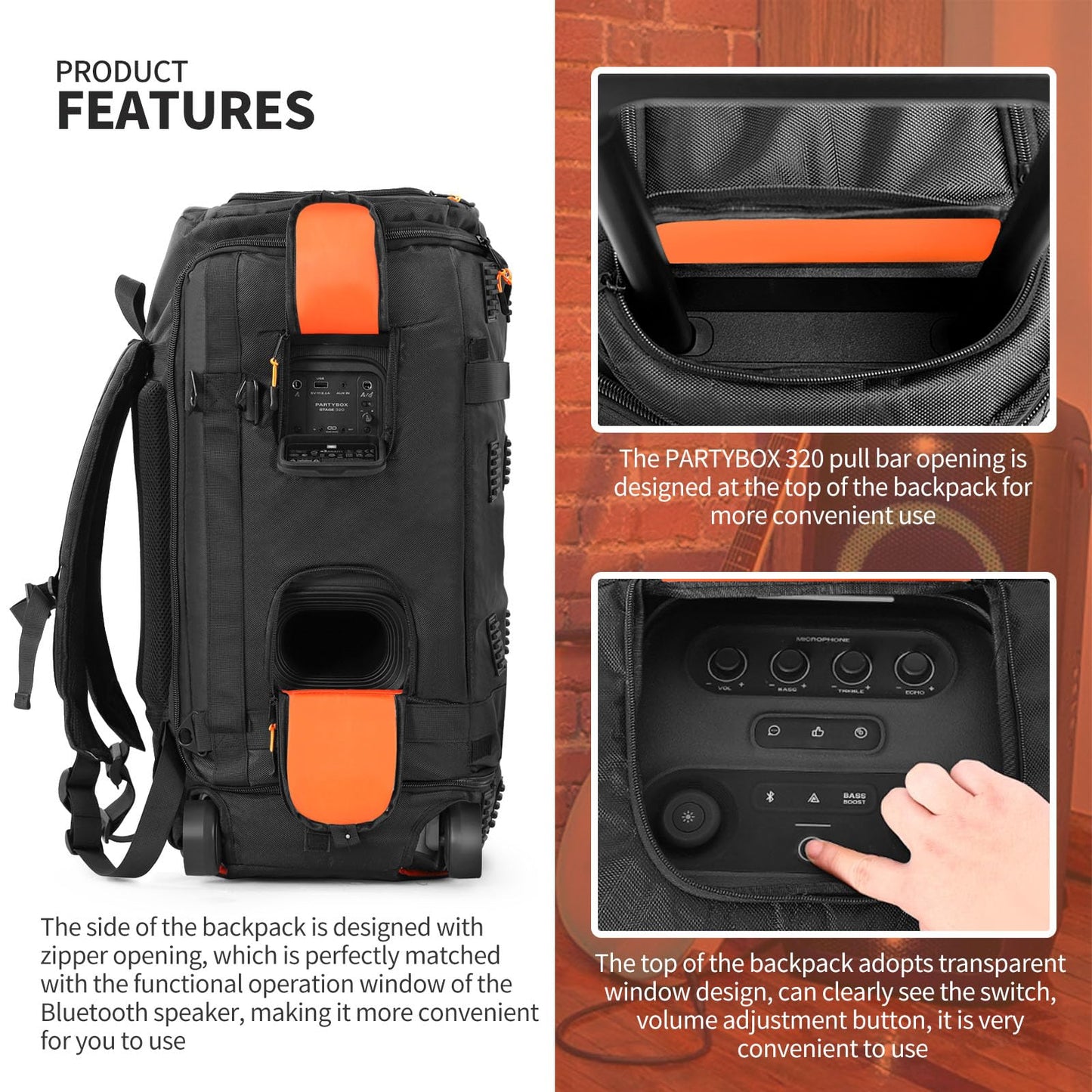 LICHIFIT Aufbewahrungstasche, tragbarer Reiserucksack für JBL PARTYBOX 320 Bluetooth-Lautsprecher, Schutzhülle, Hülle, Tragetasche, Schwarz , Kompakt