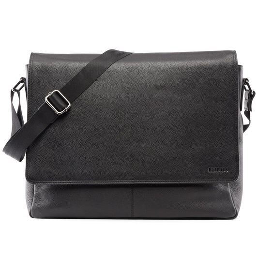 LEABAGS Leder Umhängetasche Herren I Arbeitstasche Herren I Laptoptasche Leder Herren bis 15 Zoll I Aktentasche Herren I Ledertasche Herren I Nappa Schwarz