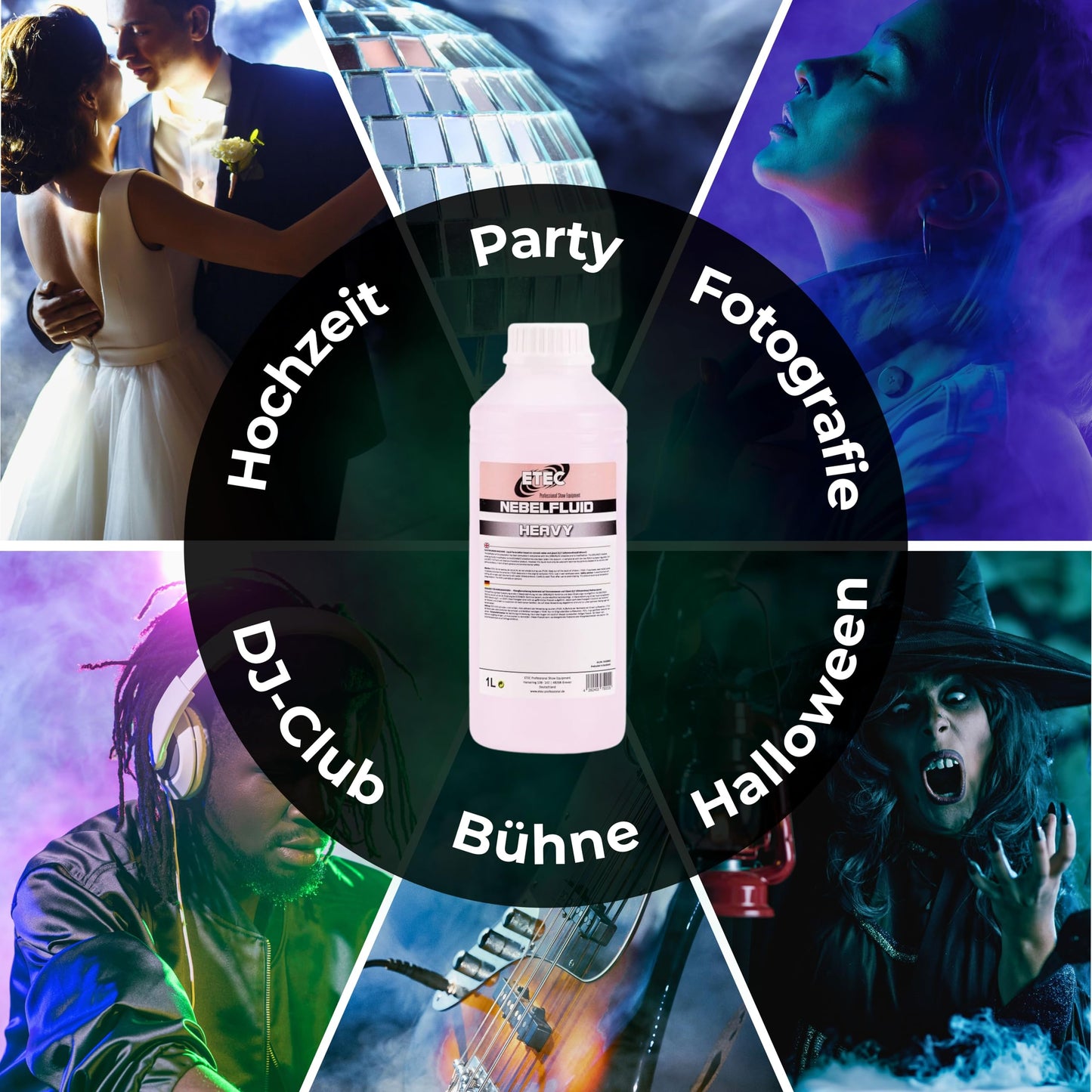 ETEC Professional Nebelfluid 1 Liter Heavy Fog Fluid extrem dicht Outdoor hohe Dichte Nebelflüssigkeit Nebelmaschine DJ Event Bühne Auftritt Veranstaltung