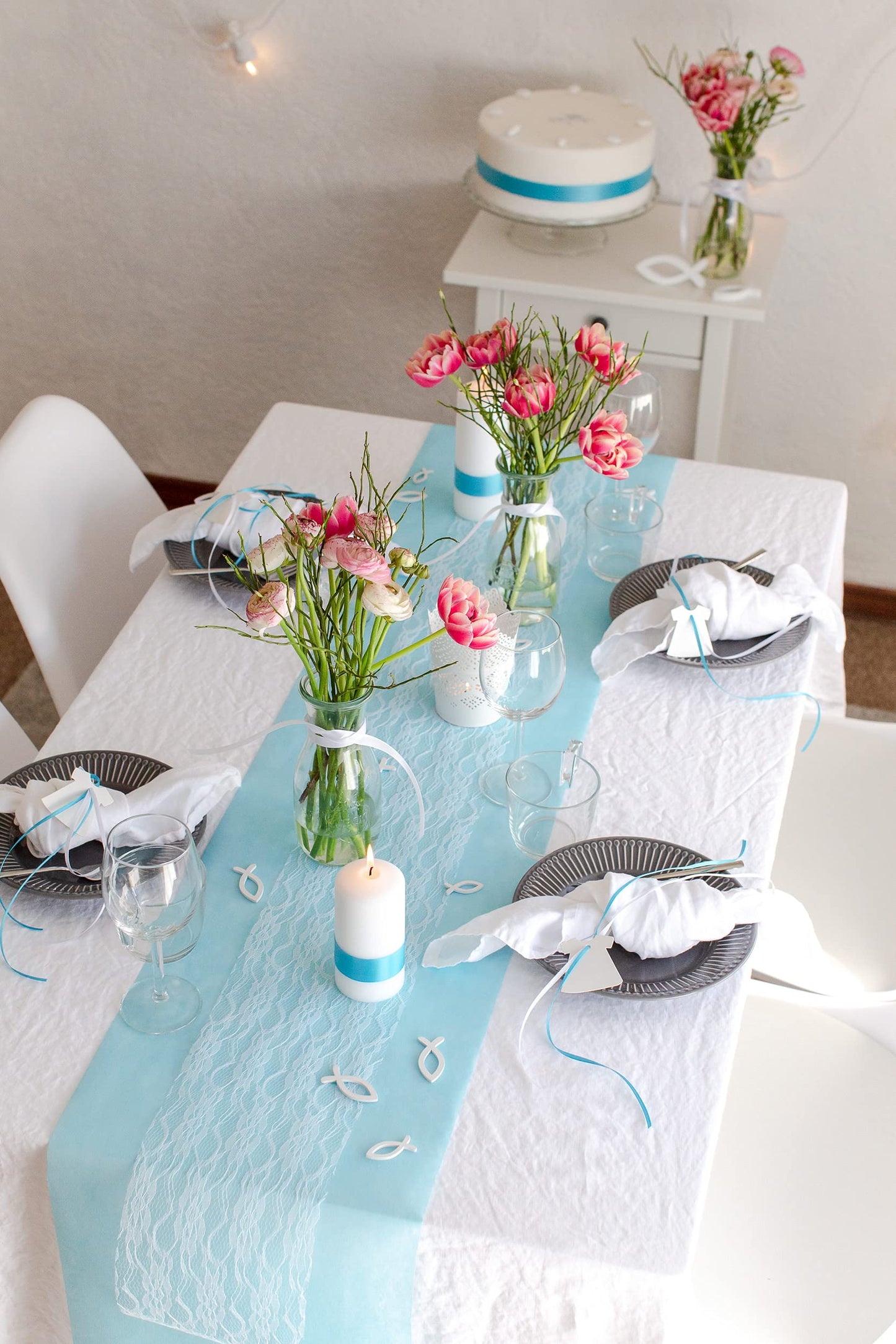 100%Mosel Tischläufer Spitze, in Reinweiß (15 cm x 20 m), zartes Tischband aus Spitze, edle Tischdeko für Hochzeit & Taufe, Festliche Dekoration zu besonderen Anlässen