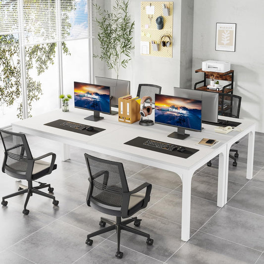 Tribesigns Schreibtisch Computertisch 200 x 70 x 75 cm Doppelter Langer Schreibtisch, PC Tisch Bürotisch Arbeitstisch Esstisch Büro-Möbel Computertisch Konferenztisch für Home Office, Weiß