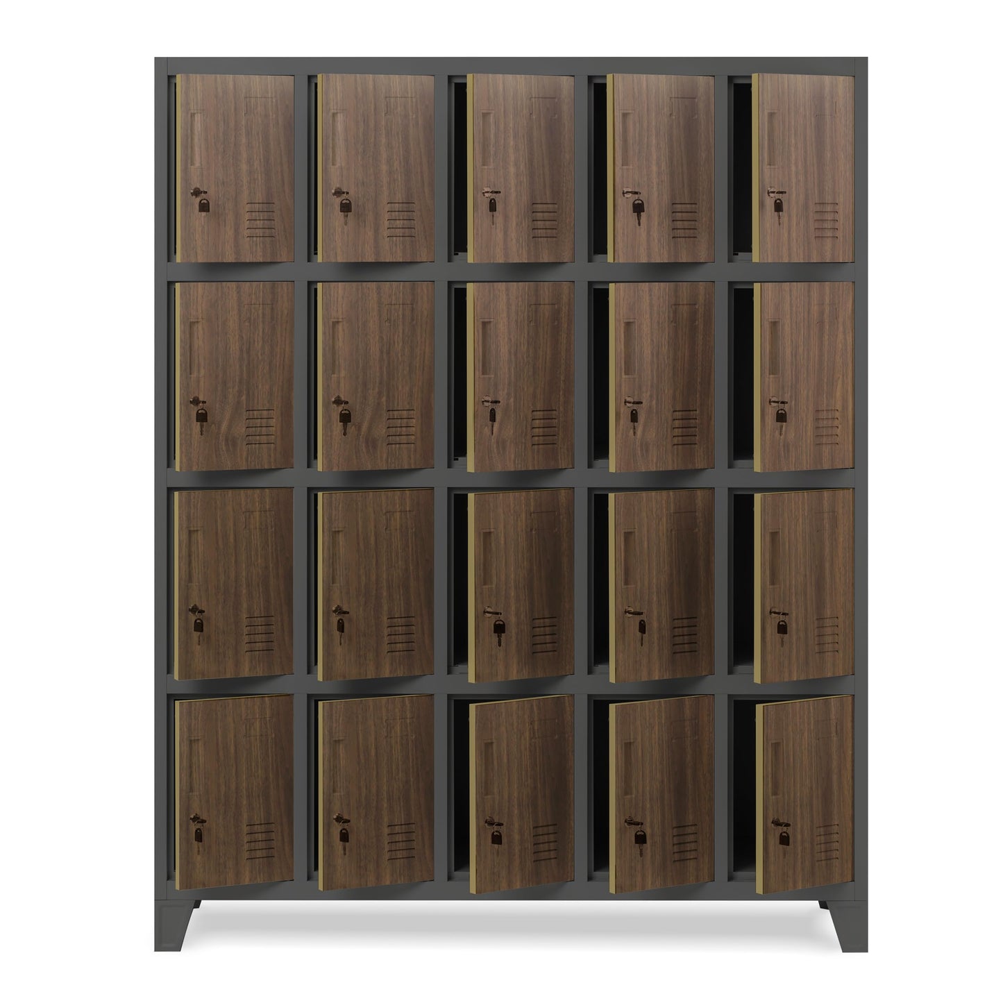 Domator Umkleideschrank 5B4A Fächerschrank Schließfachschrank mit 20 Fächern Wertfachschrank Metall Pulverbeschichtung 172 cm x 136 cm x 45 cm (H x B x T) (Anthrazit-Holzoptik)