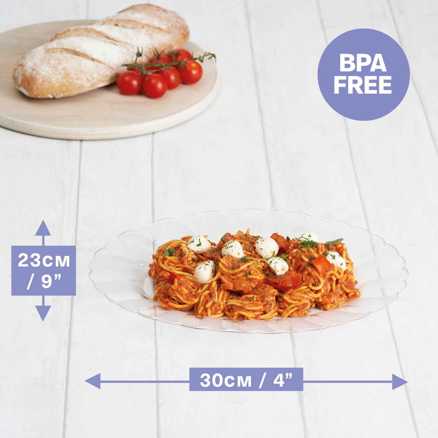 MATANA 10 Plastik Servierplatten für Vorspeisen & Fingerfood, Oval - Catering, Buffets, Geburtstage, Hochzeiten, Weihnachten & Partys - Transparent, 32x24cm - Stabil & Mehrweg