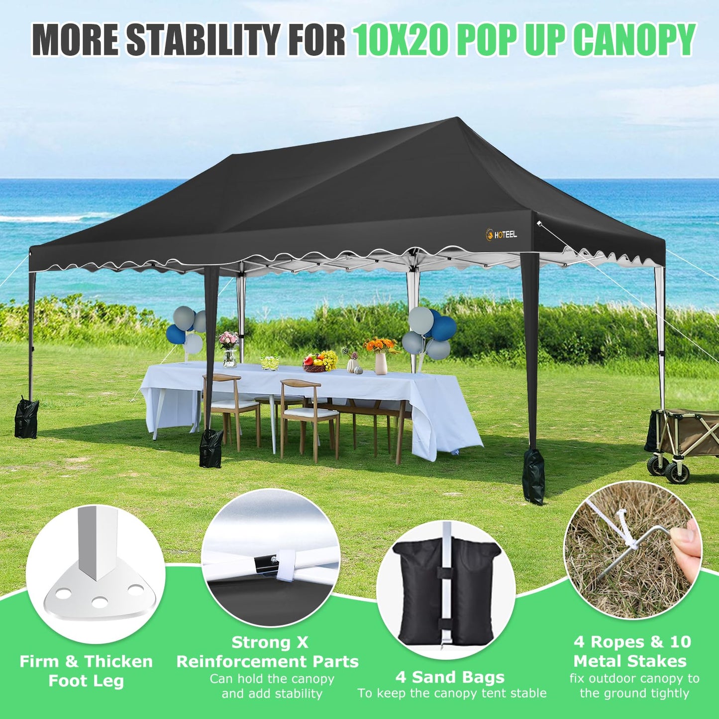 HOTEEL Faltpavillon 3x6 Pavillon Wasserdicht Stabil Partyzelt Faltbar, Faltzelt Mit 6 Seitenwänden & Rolltasche & 4 Sandsäcken, Einfacher Aufbau für Hochzeiten, Gewerbe, Partys, UV50+ Schutz, Schwarz