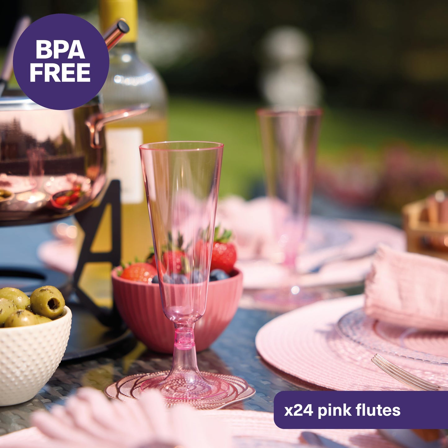 MATANA 24 Premium Rosa Sektgläser aus Kunststoff, 150ml - Stabil & Mehrweg - Plastik Sektgläser Pink, Champagner Gläser, Cocktailglas, Sektbecher, Proseccogläser für Hochzeit, Junggesellinnenabschied