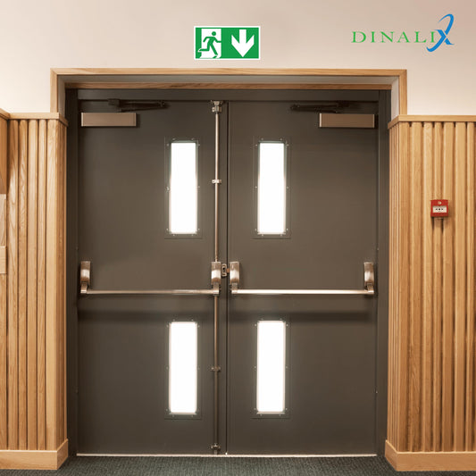 DinAliX 2 Stück Notausgangsschild nachleuchtend Pfeil nach Unten | 300x150mm VINYL Notausgangsschild Selbstklebend | Entsprechend ISO DIN 7010 / DIN 67510